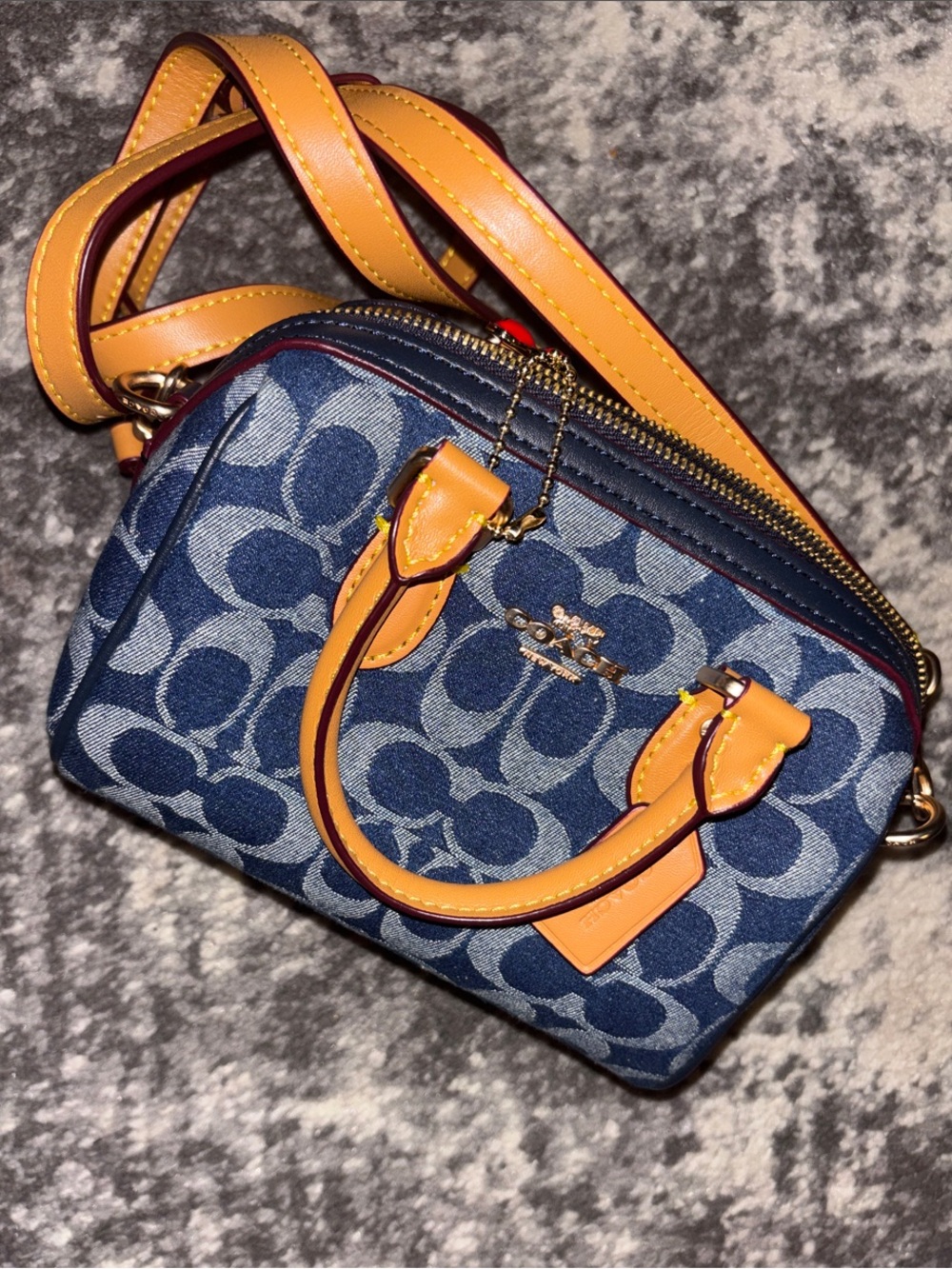 Denim Mini Crossbody with Orange Trim
